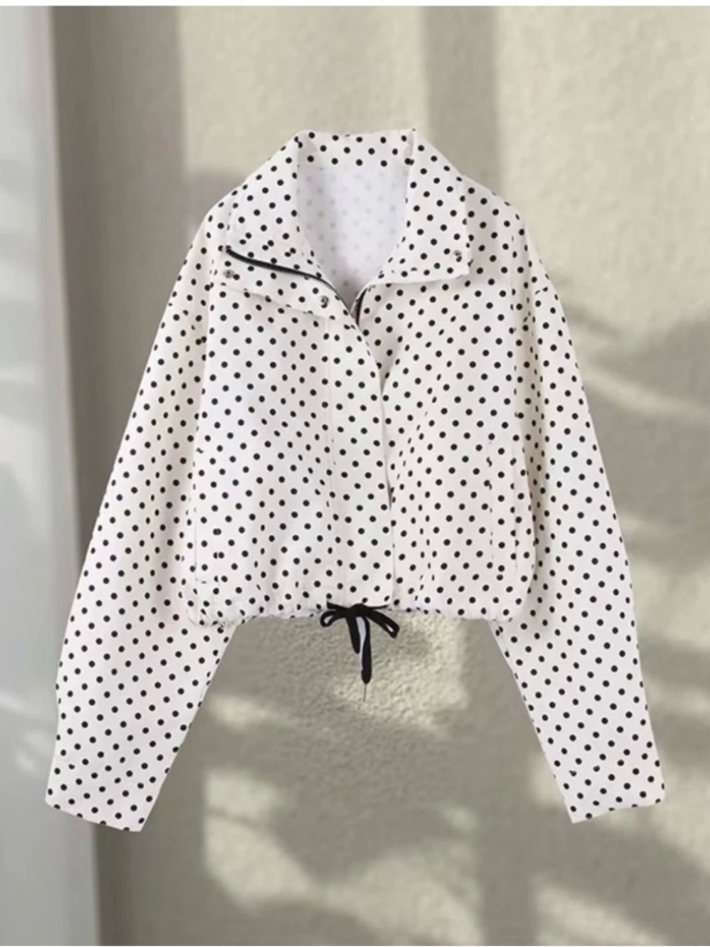 Zara White Cropped Polka Dot Bomber Jacket
